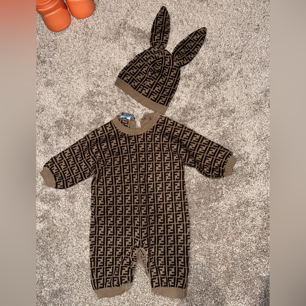 Fendi Baby one piece with bunny hat